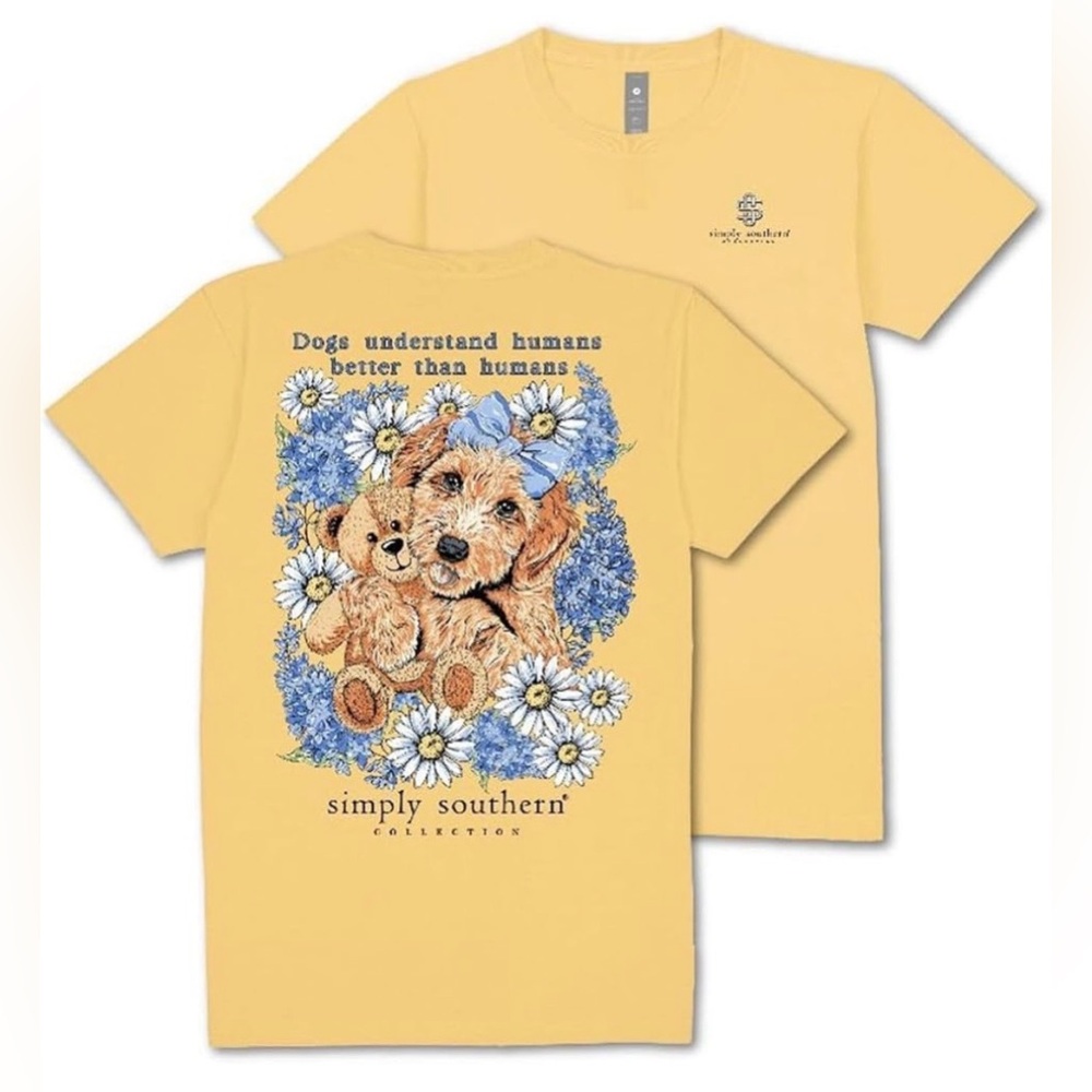 Simply Southern Yellow Dog Tee with Floral Design